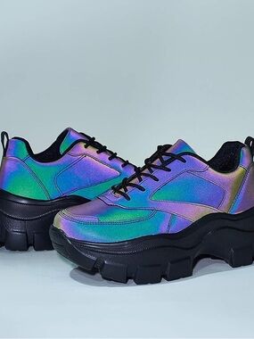 LUCKY STEP Women Chunky Platform Dad Colorblock Casual Lace-Up Sneakers